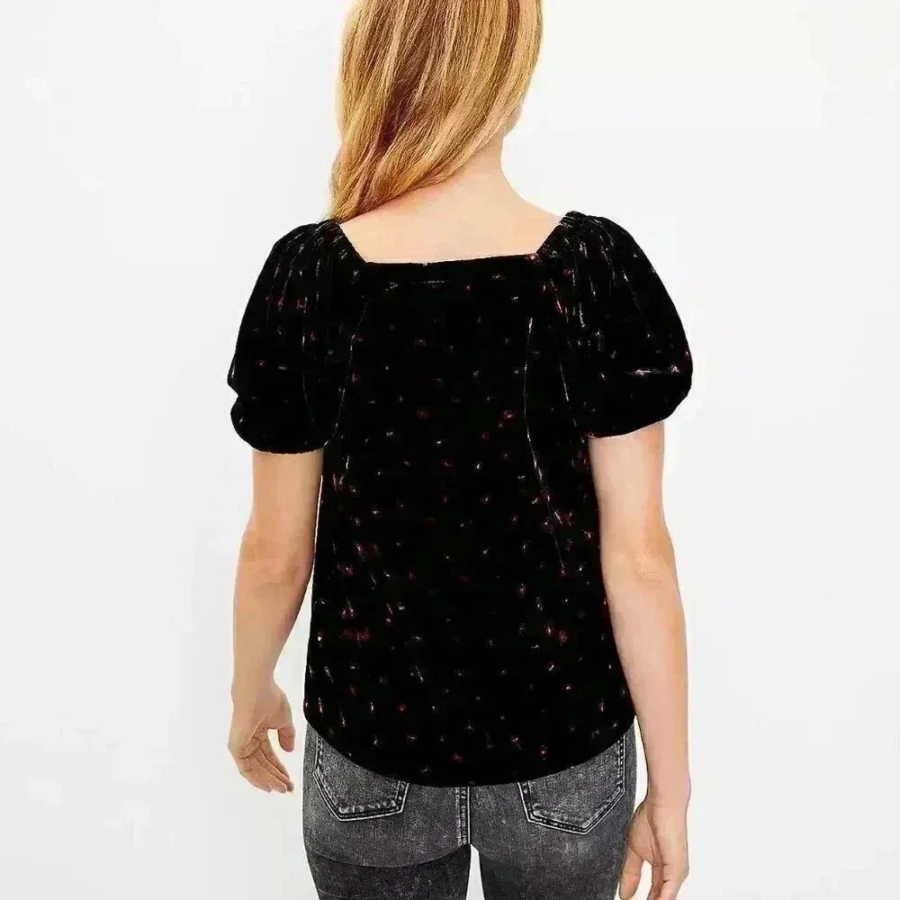 NWT LOFT Floral Velvet Puff Sleeve Blouse
